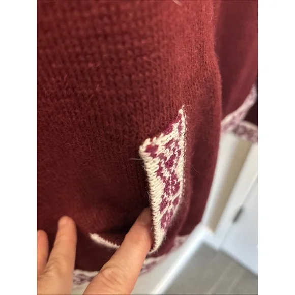 Artesania Hooded Pullover Fair Isle Sweater Lace Up Alpaca Women's Size L Peru - Picture 14 of 15